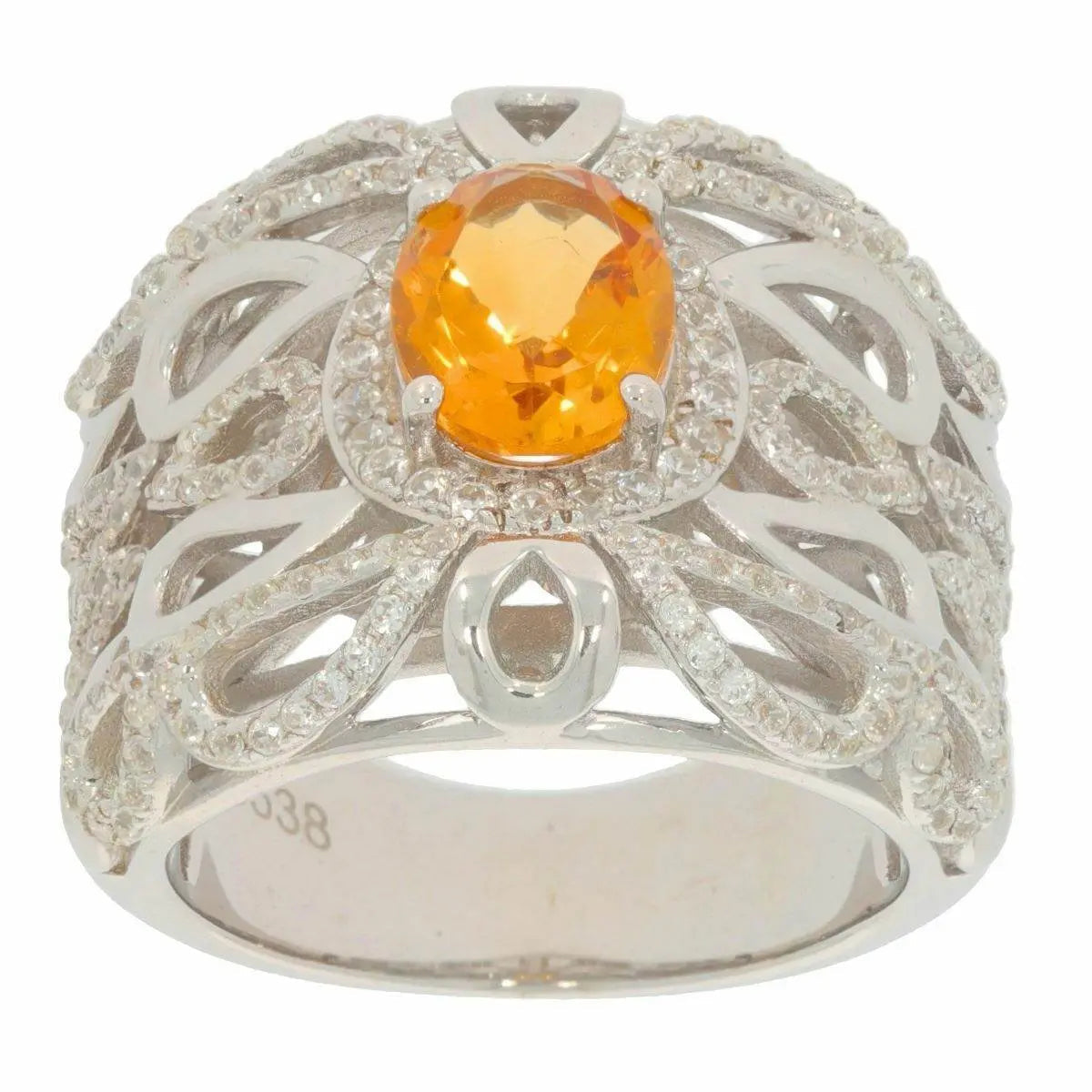 Platinum Semi Mount Ring Setting OV 9x7mm Dome Ring White Topaz Diamond Accent DHJ