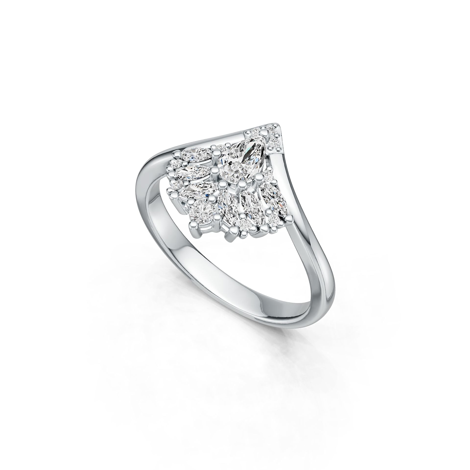 14K Gold Semi Mount Ring Setting PE 6X4mm Diamond Accent DHJ
