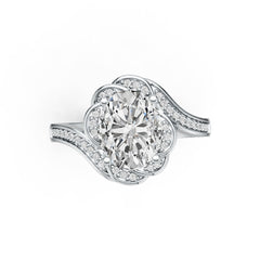 Sterling Silver Semi Mount Ring Setting Oval OV 8X10mm Floral Theme w/ White Topaz DHJ
