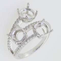 Platinum Semi Mount Ring Setting Round RD 7x7mm Three Stones Bypass Ring Diamond Accent Syzjewelry