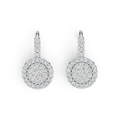 10K Gold Earrings Round Cluster Earring Leverback with White Topaz or Moissanite Moissanite Accent DHJ