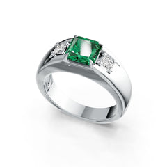 Men's 14K Gold Semi Mount Ring Setting Princess SQ 7X7mm RD 3.5mm 3-Stone Diamond Accent DHJ