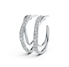 14K Gold Earrings Open Hoop with White Topaz or Moissanite Diamond Accent DHJ