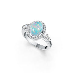 Platinum Semi Mount Ring Setting Oval OV 9X7mm BG 5X4mm Cabochon Diamond Accent DHJ
