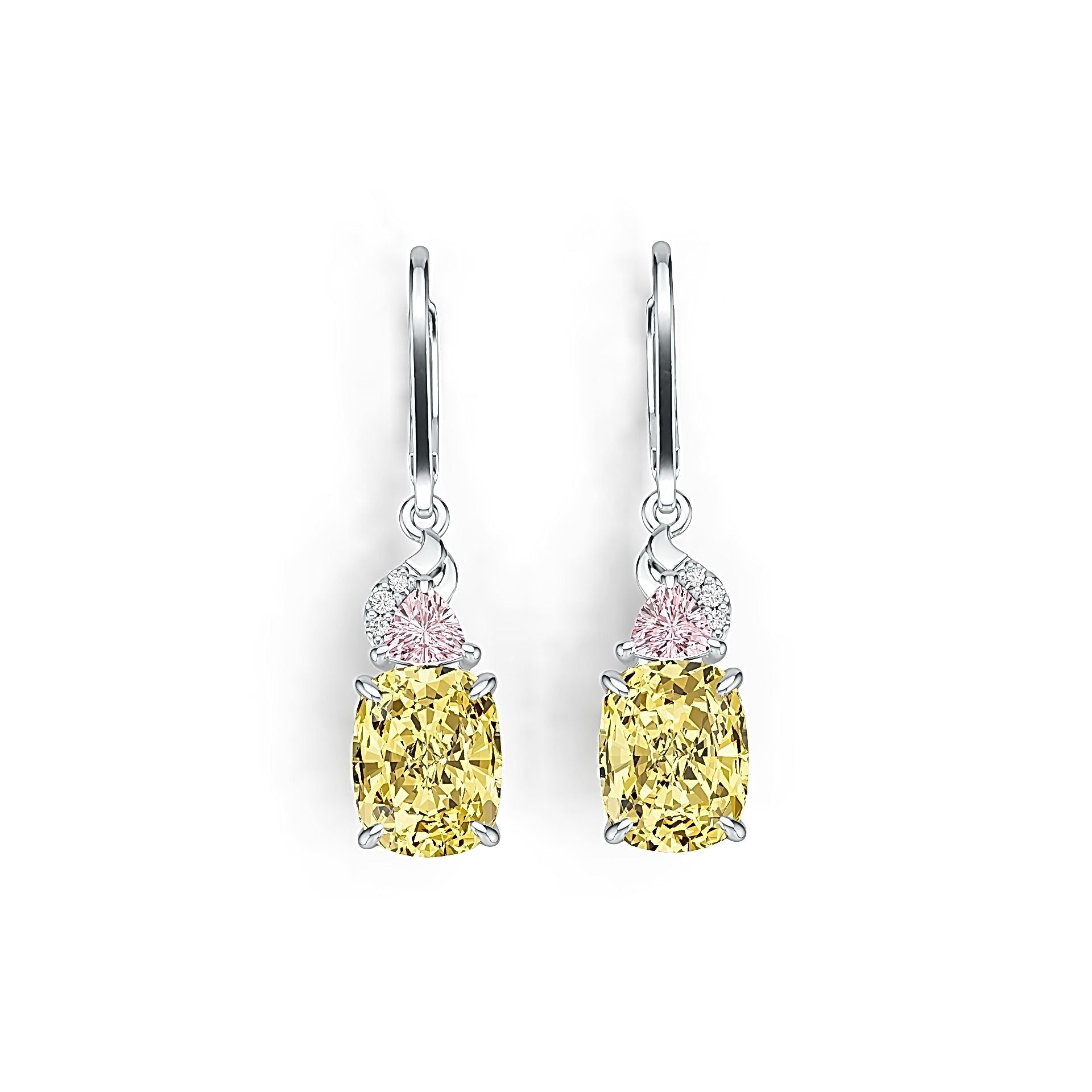 Platinum Semi Mount Earrings Setting Cushion CU 9X7mm TRI 4X4mm Diamond Accent DHJ