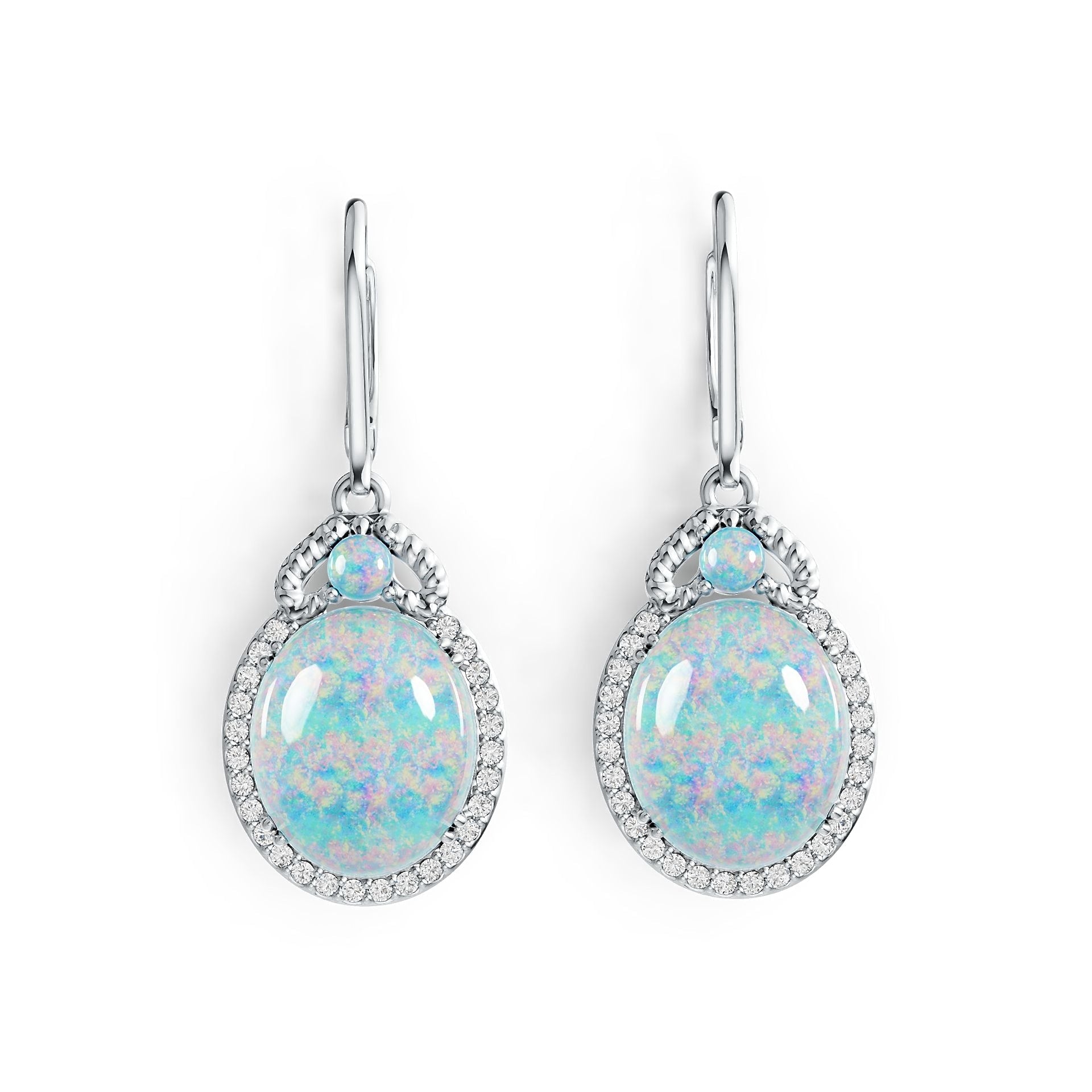 18K Gold Semi Mount Earrings Setting Oval OV 12X10mm RD 3X3mm Cabochon Diamond Accent DHJ