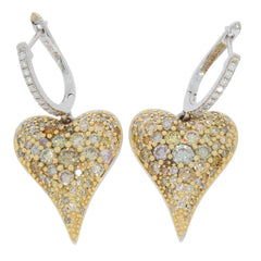 14K Gold Earrings with White Topaz or Moissanite Heart Theme Diamond Accent DHJ