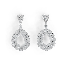 Sterling Silver Semi Mount Earrings Setting Pear PE 6X4mm with White Topaz DHJ
