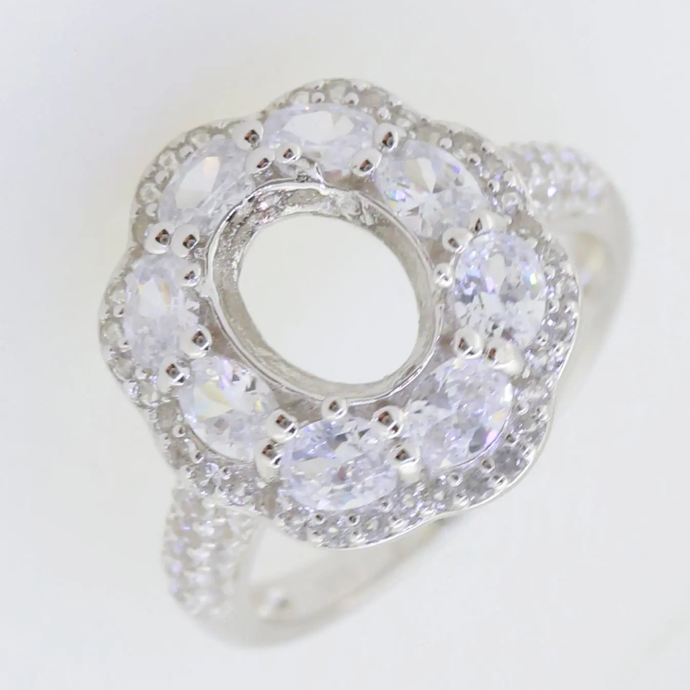 Platinum Semi Mount Ring Setting Oval OV 9x7mm Halo Diamond Accent DHJ