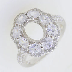 Platinum Semi Mount Ring Setting Oval OV 9x7mm Halo Diamond Accent DHJ