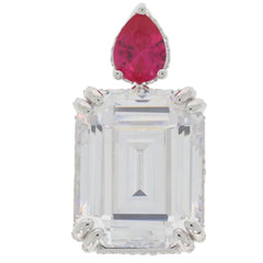 Platinum Semi Mount Pendant Setting Emerald OCT 18x14 8x6mm White Top Diamond Accent Syzjewelry
