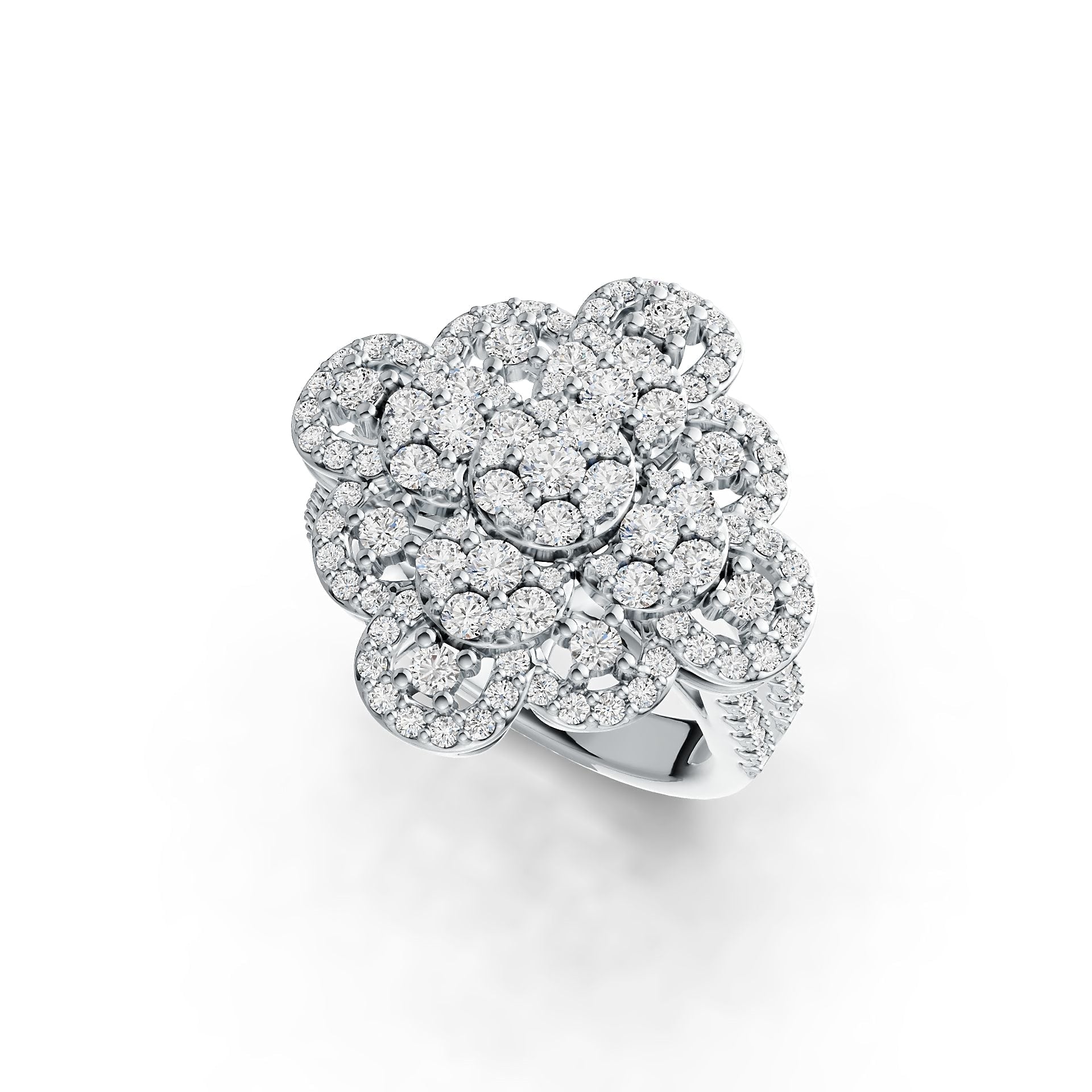 14K Gold Cocktail Ring Flower Theme with White Topaz or Moissanite Diamond Accent DHJ