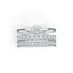 Sterling Silver Semi Mount Ring Setting Round RD 3.5mm Stackable Rings with White Topaz - Syzjewelry