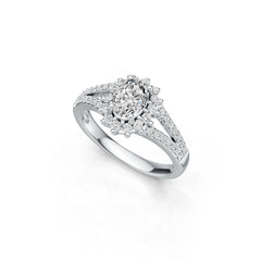 10K Gold Semi Mount Ring Setting Oval OV 7X5mm Halo Moissanite Accent DHJ
