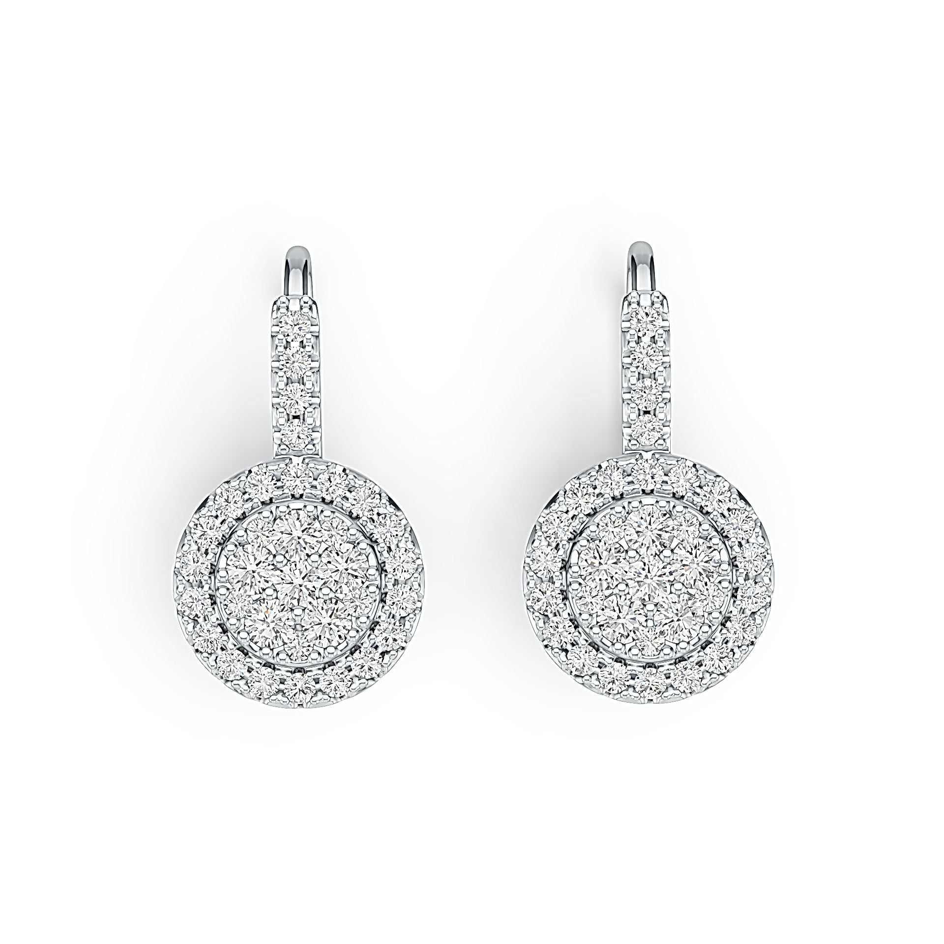 18K Gold Earrings Round Cluster Earring Leverback with White Topaz or Moissanite Diamond Accent DHJ