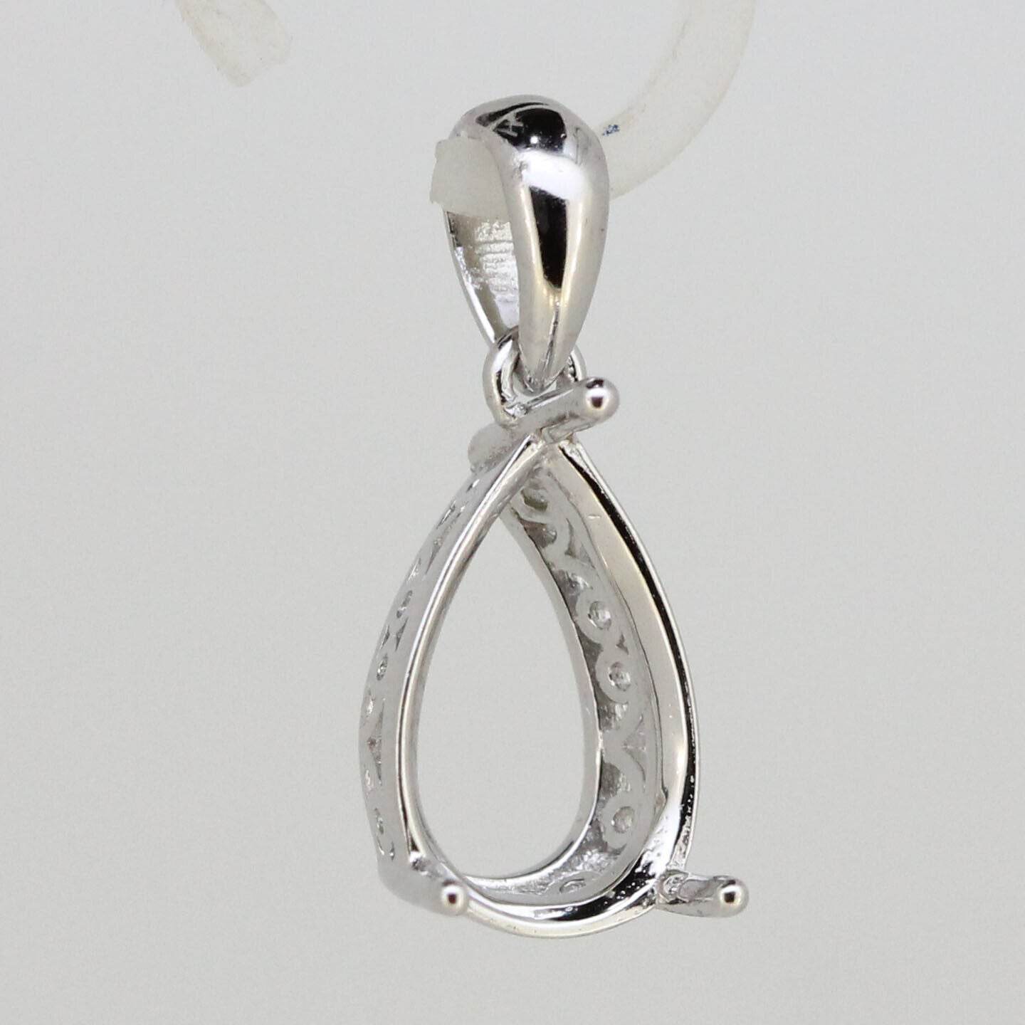 Platinum Semi Mount Pendant Setting Pear PE 12x8mm W/ Filigree Syzjewelry