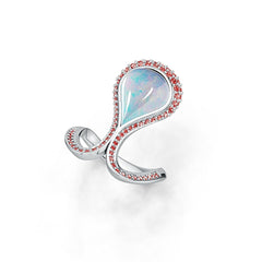 10K Gold Semi Mount Ring Setting Cabochon PE 14X10mm with White Topaz Moissanite Accent DHJ