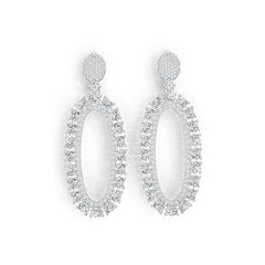 Sterling Silver Drop Earrings Open Oval Style with White Topaz or Moissanite DHJ