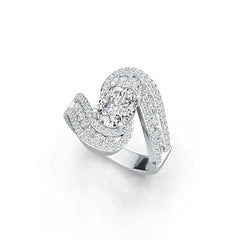 Platinum Semi Mount Ring Setting Oval OV 9X7mm Bypass Ring with Diamond Accent DHJ
