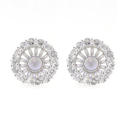 18K Gold Semi Mount Earrings Setting Pearl Round RD 8x8mm Halo Diamond Accent Syzjewelry