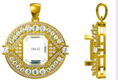 10K Gold Semi Mount Pendant Setting Emerald OCT 12X10mm Moissanite Accent DHJ