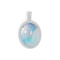 14K Gold Semi Mount Pendant Setting Oval OV 18x13mm Cabochon Halo Diamond Accent DHJ