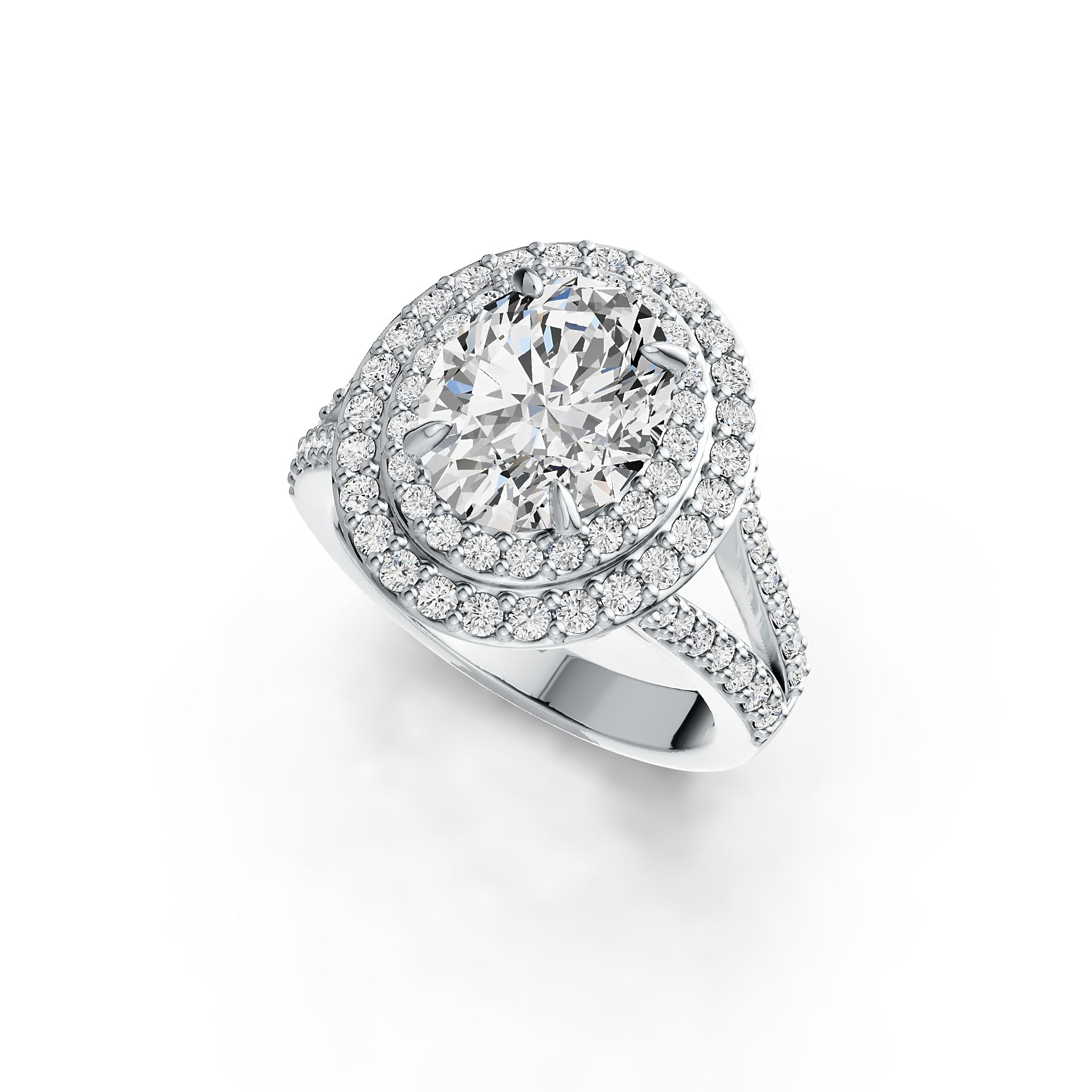 Platinum Semi Mount Ring Setting Oval OV 10X8mm Halo Split Shank Diamond Accent DHJ
