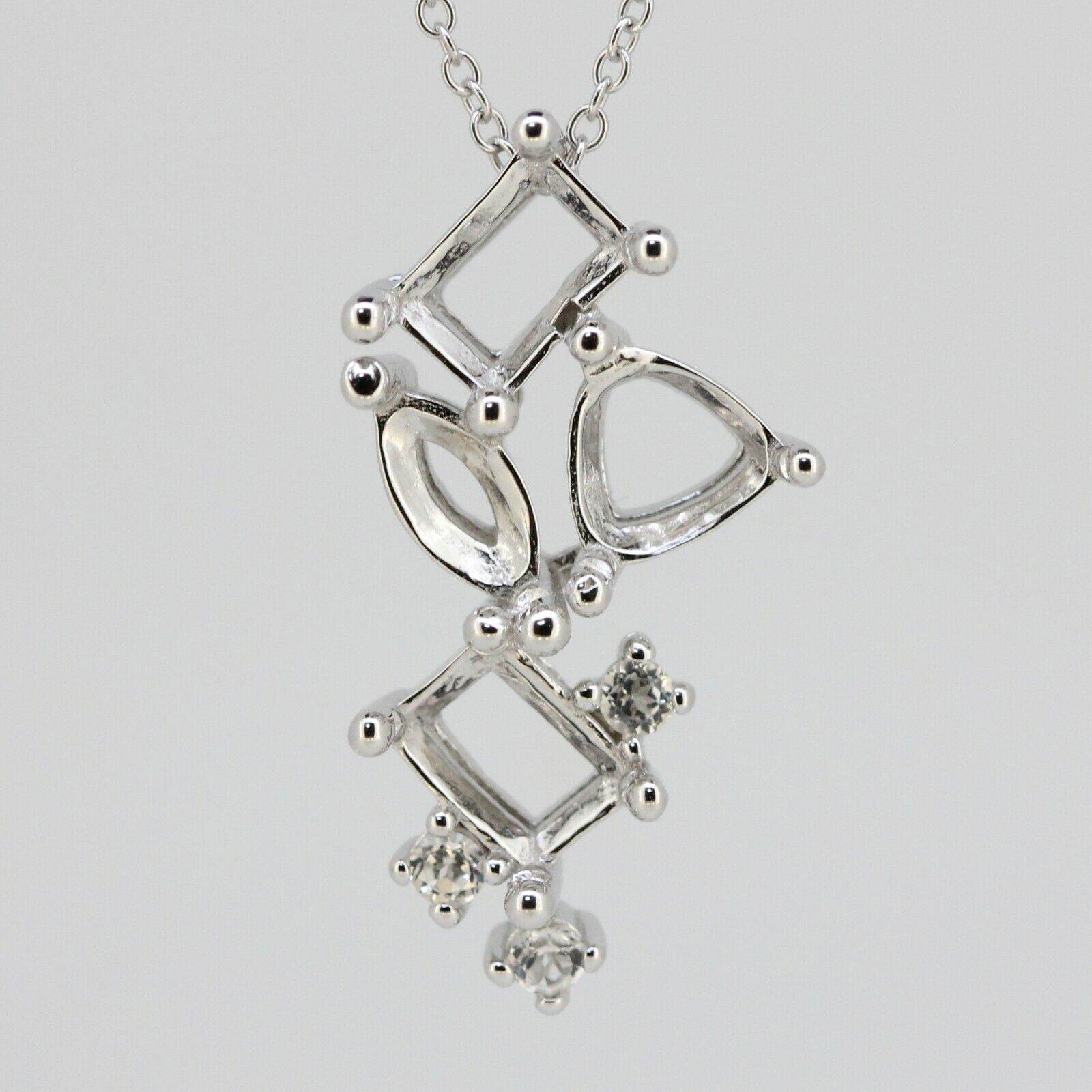10K Gold Semi Mount Pendant Setting Oct 7x5 HT 7x7 & MQ8x4 Multi Stone Moissanite Accent Syzjewelry