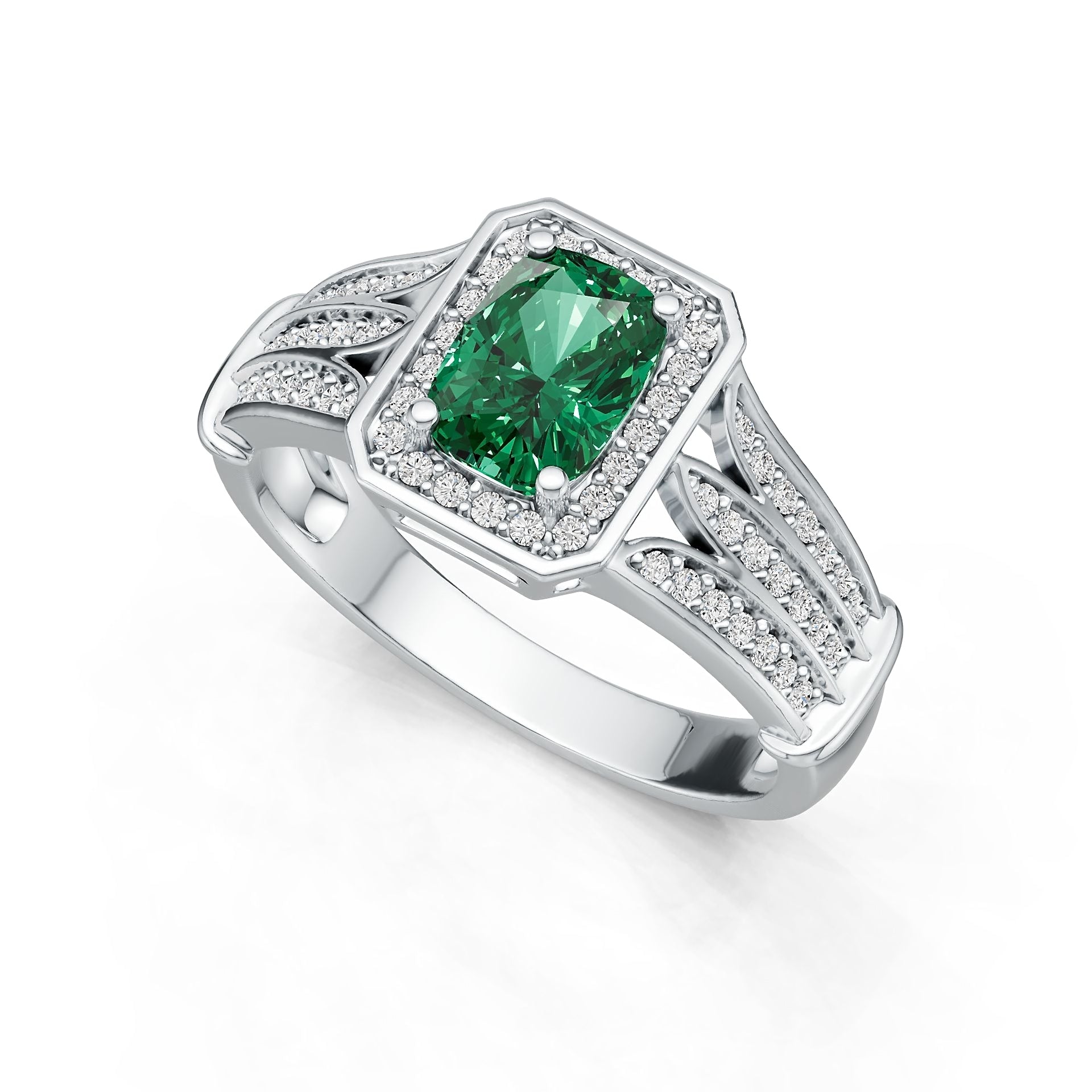 Platinum Semi Mount Ring Setting Cushion CU 7X5mm Halo Split Shank Diamond Accent DHJ