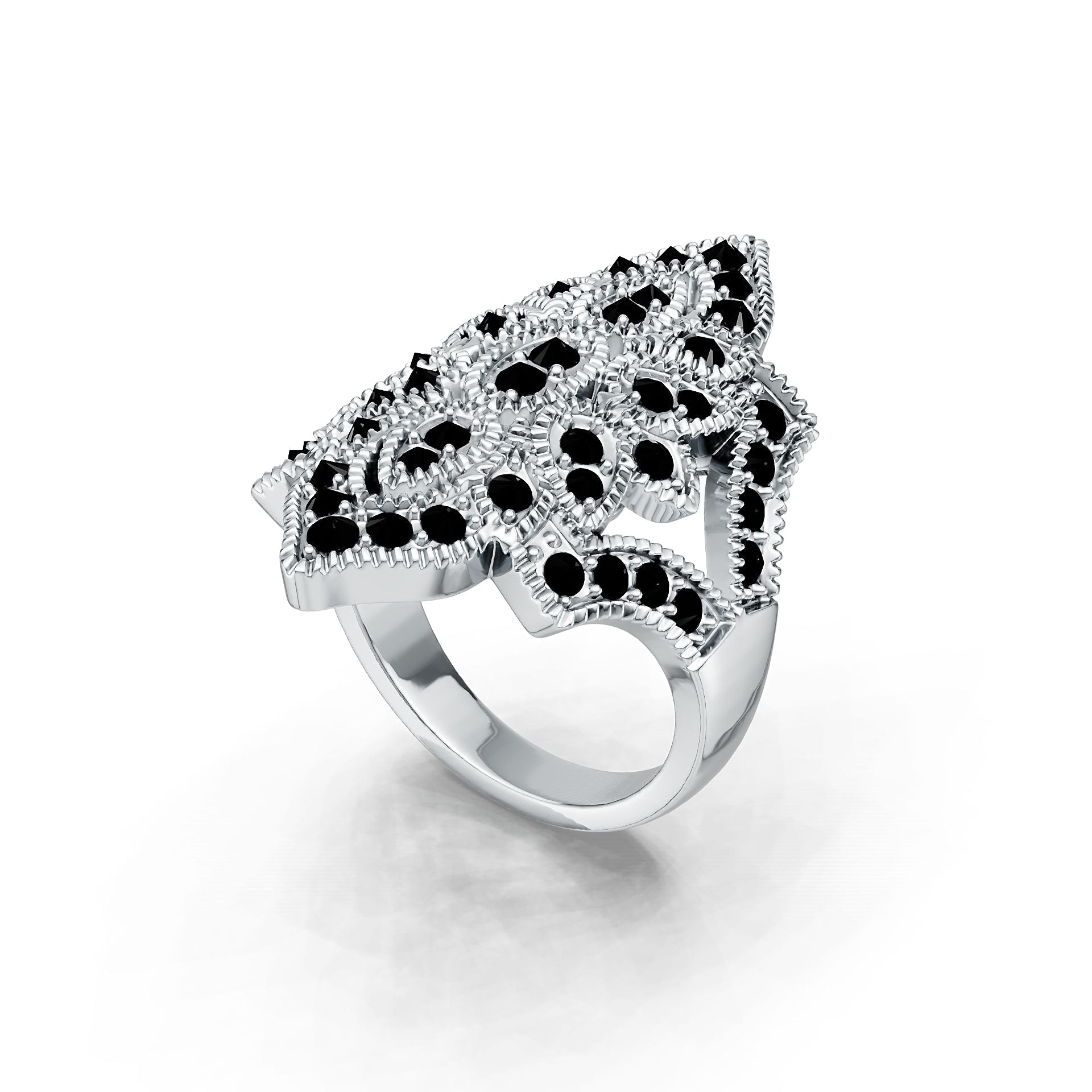Platinum Cocktail Ring with or Moissanite Art Deco Diamond Accent DHJ