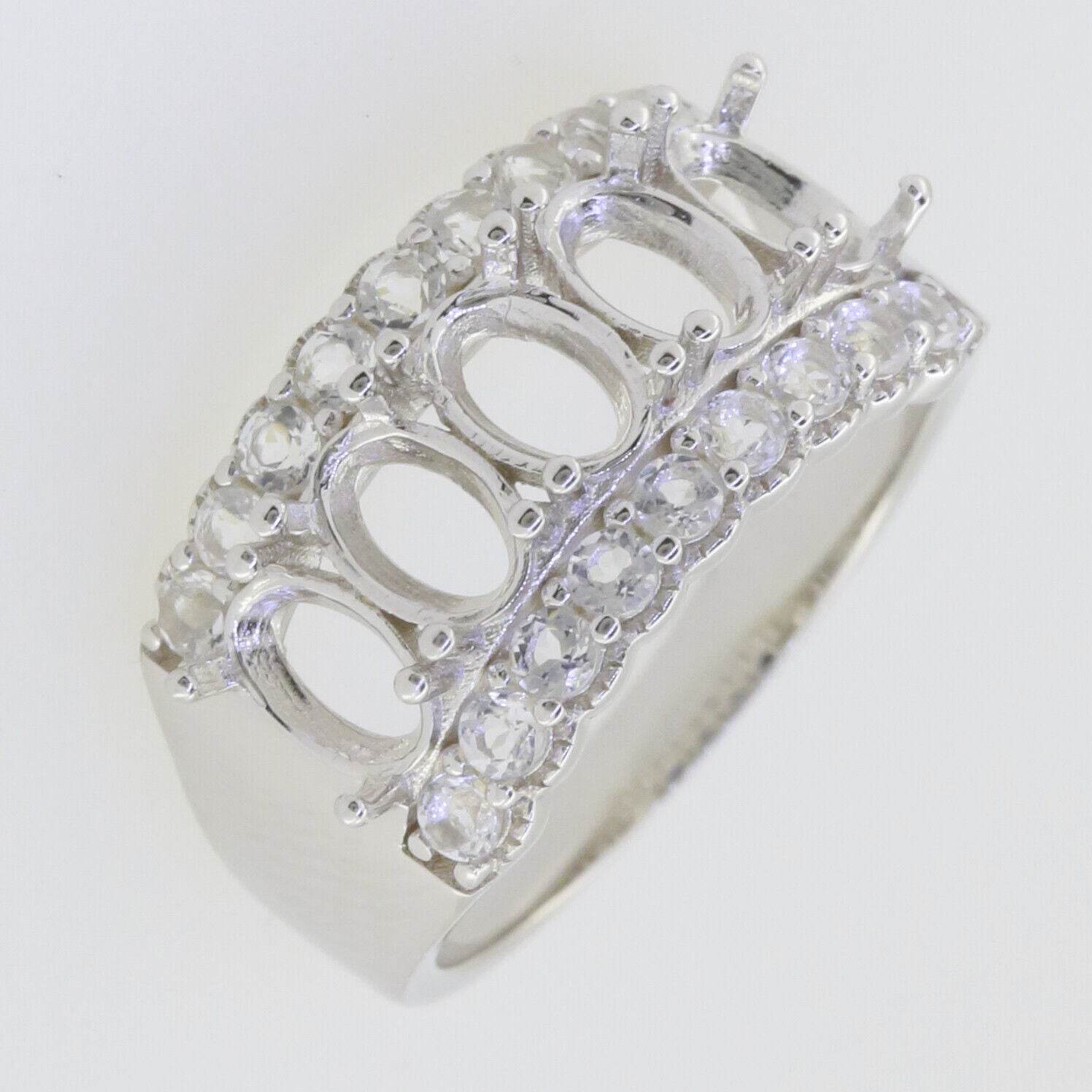 Platinum Semi Mount Ring Setting Oval OV 6x4mm 3 Row Band Desig Half Enternity Diamond Accent Syzjewelry