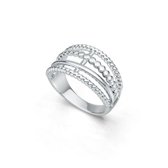 10K Gold Ring Multi-Row Wide Band Twisted Rope Theme DHJ