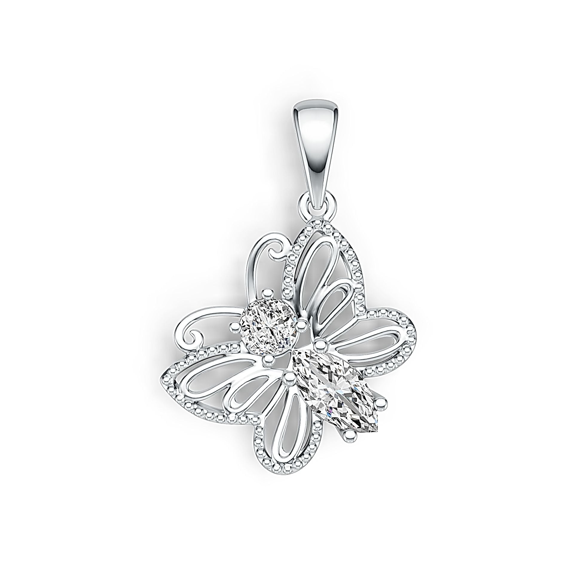 Sterling Silver Semi Mount Pendant Setting Marquise MQ 8X4mm RD 4X4mm Butterfly Theme DHJ