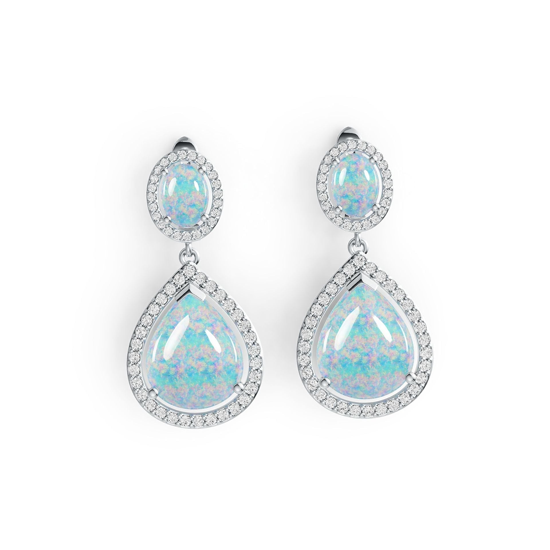 Platinum Semi Mount Earrings Setting Pear PE 15X12mm OV 8X6mm Cabochon Diamond Accent DHJ