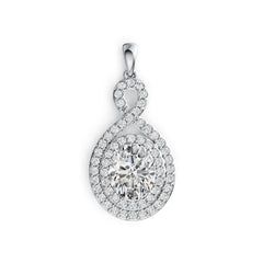 Platinum Semi Mount Pendant Setting Oval OV 10X8mm Double Halo Diamond Accent DHJ