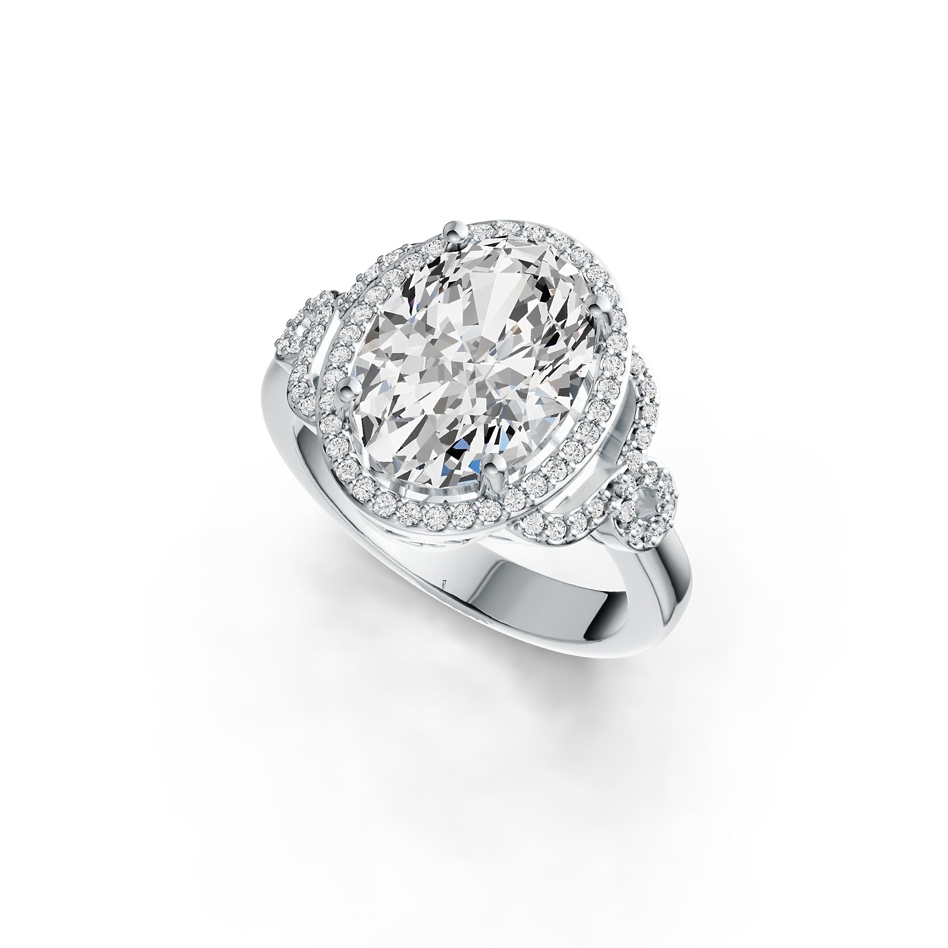 Platinum Semi Mount Ring Setting Oval OV 14X10mm Halo Diamond Accent DHJ