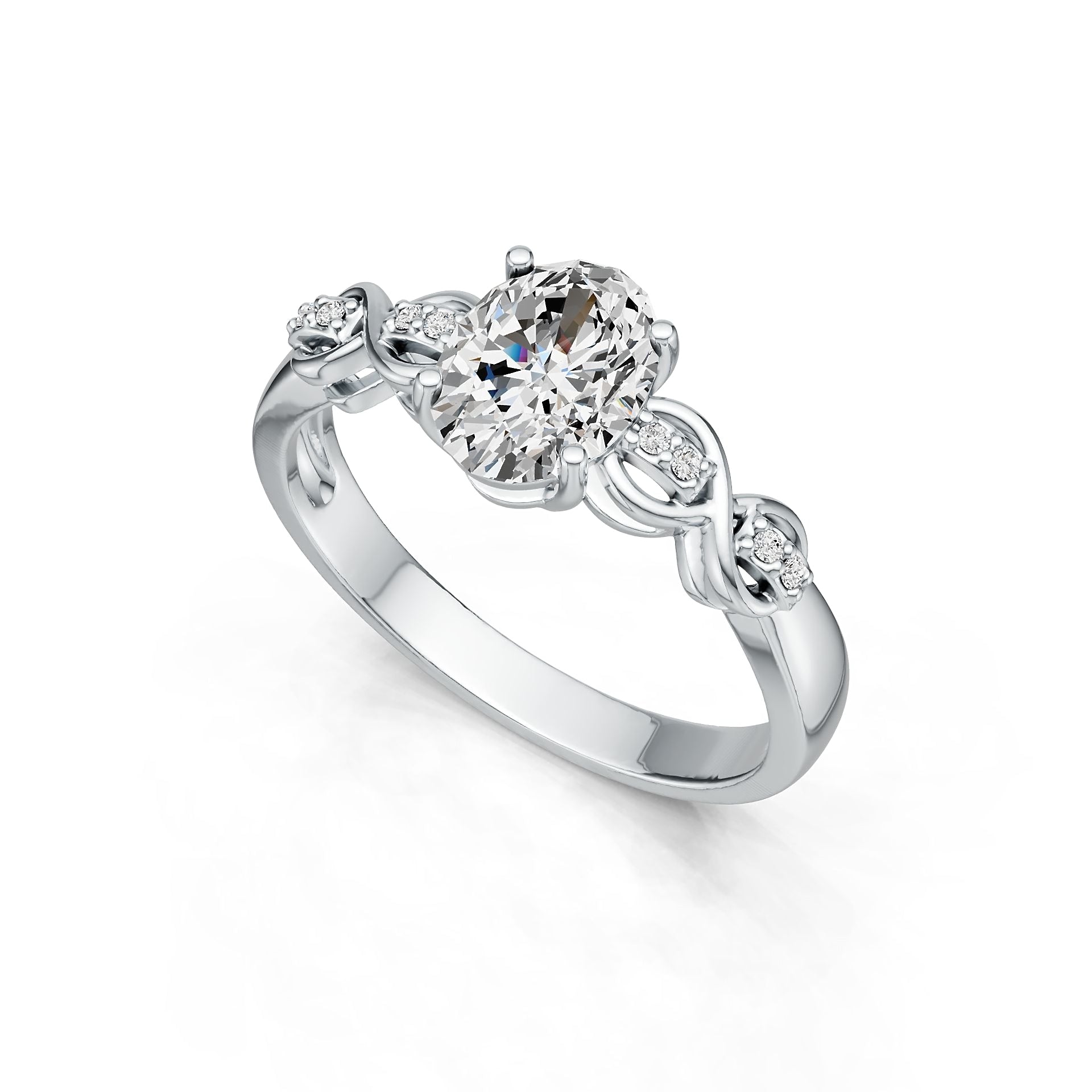 Platinum Semi Mount Ring Setting Oval OV 8X6mm Infinity Band Diamond Accent DHJ
