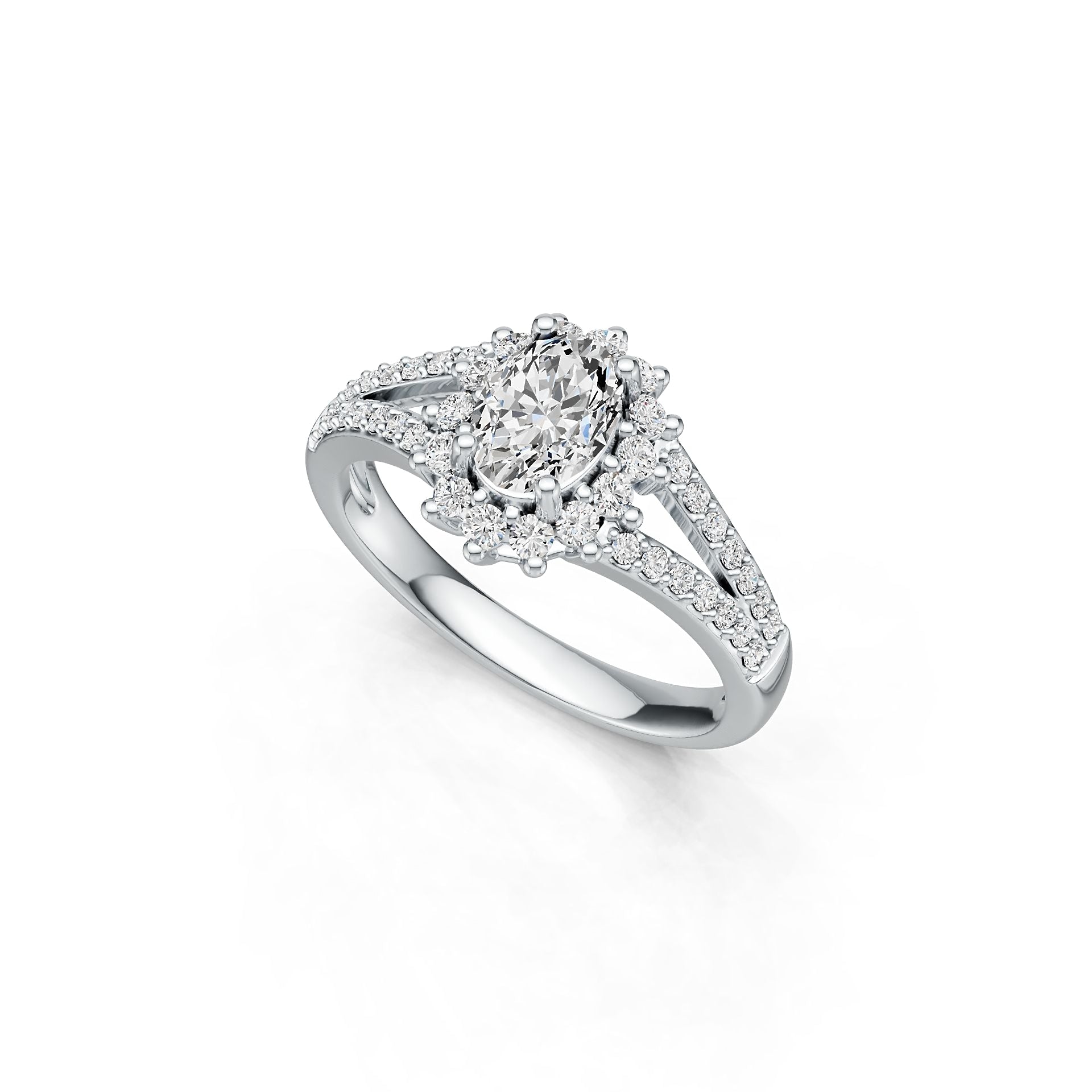 18K Gold Semi Mount Ring Setting Oval OV 7X5mm Halo Diamond Accent DHJ