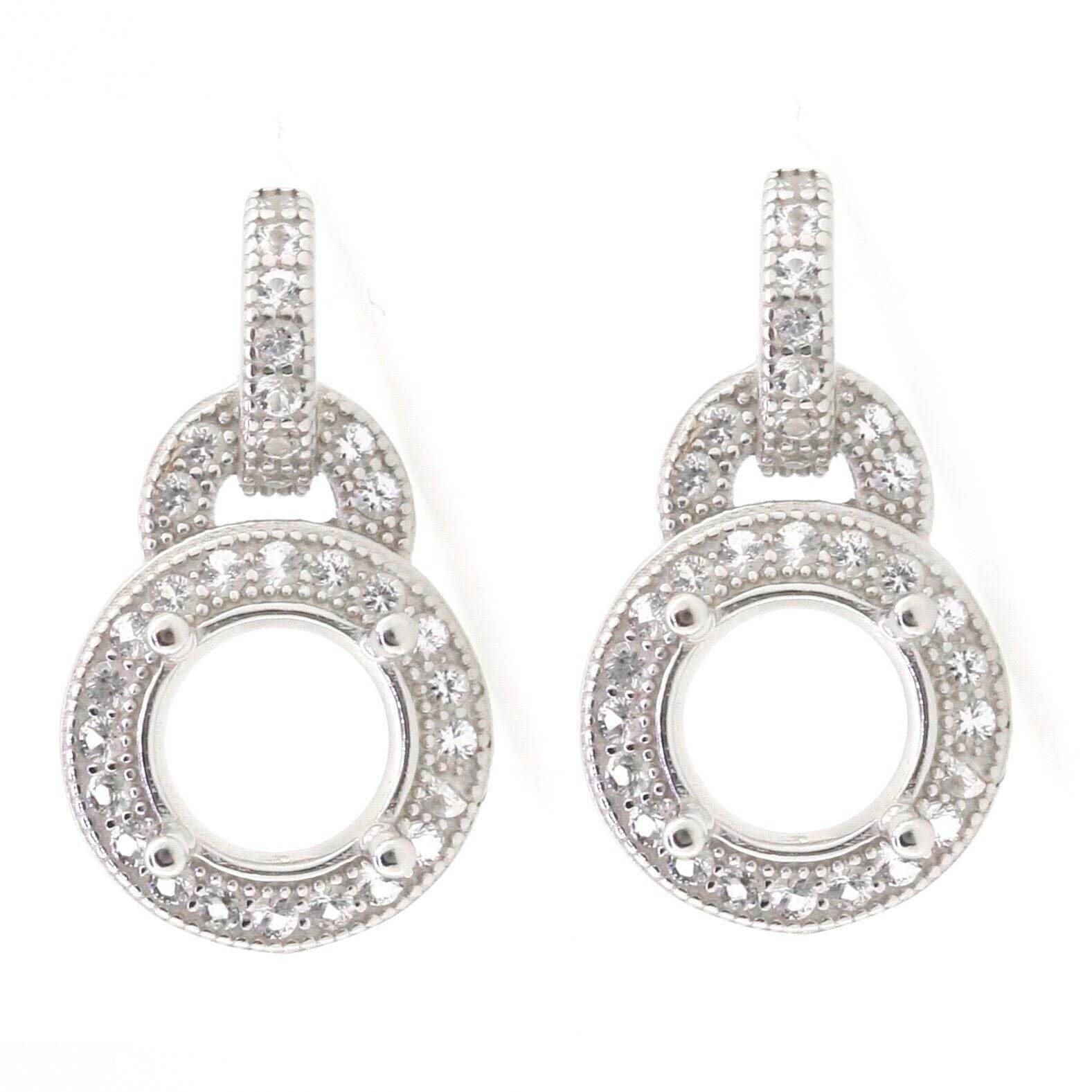 Platinum Semi Mount Earrings Setting Round RD 6x6mm Halo Drop Diamond Accent Syzjewelry