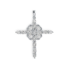 18K Gold Semi Mount Pendant Setting Oval OV 5x3mm RD 3x3mm Cross Theme DHJ