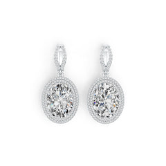 18K Gold Semi Mount Earrings Setting Oval OV 18X12mm Double Halo Diamond Accent DHJ