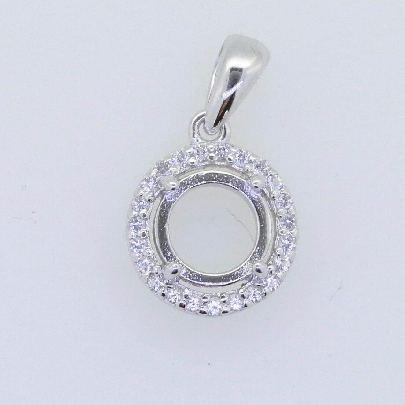 18K Gold Semi Mount Pendant Setting Round RD 6x6mm Halo Cab Syzjewelry
