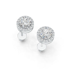 18K Gold Semi Mount Earrings Setting Round RD 6.5mm Halo Stud Diamond Accent DHJ