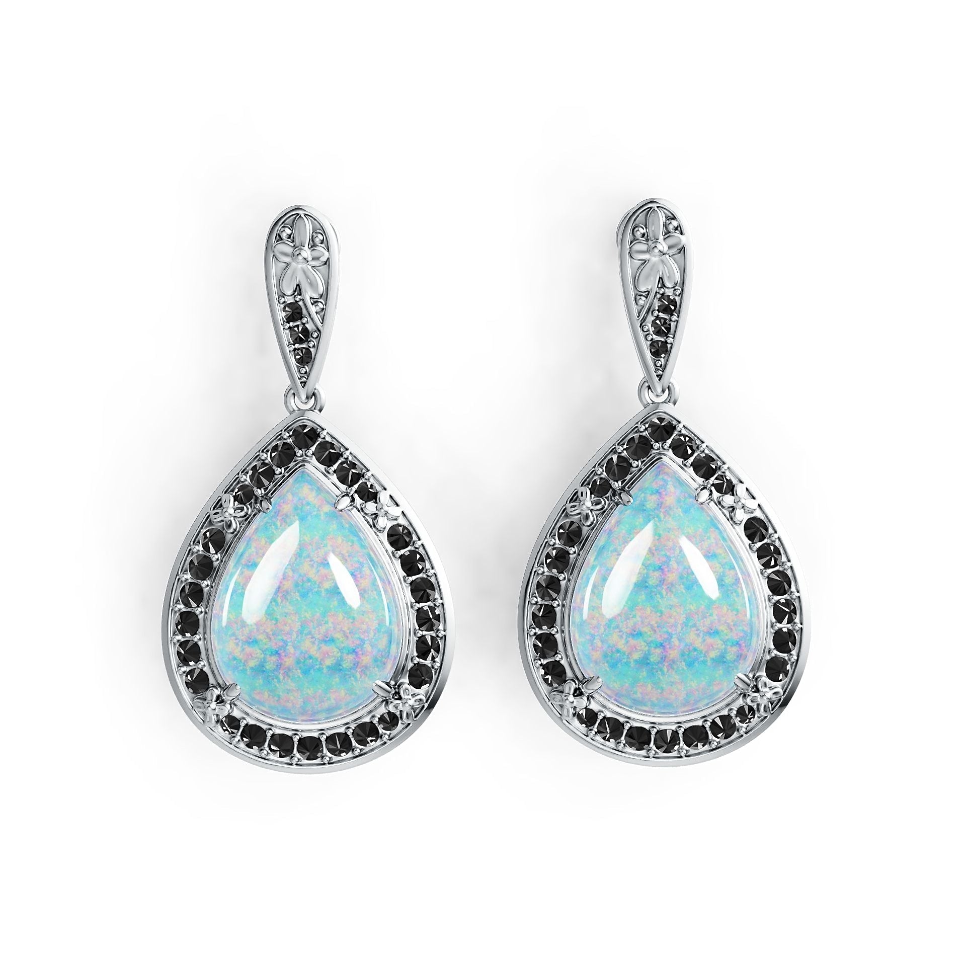 14K Gold Semi Mount Earrings Setting Pear PE 16X12mm Cabochon Diamond Accent DHJ