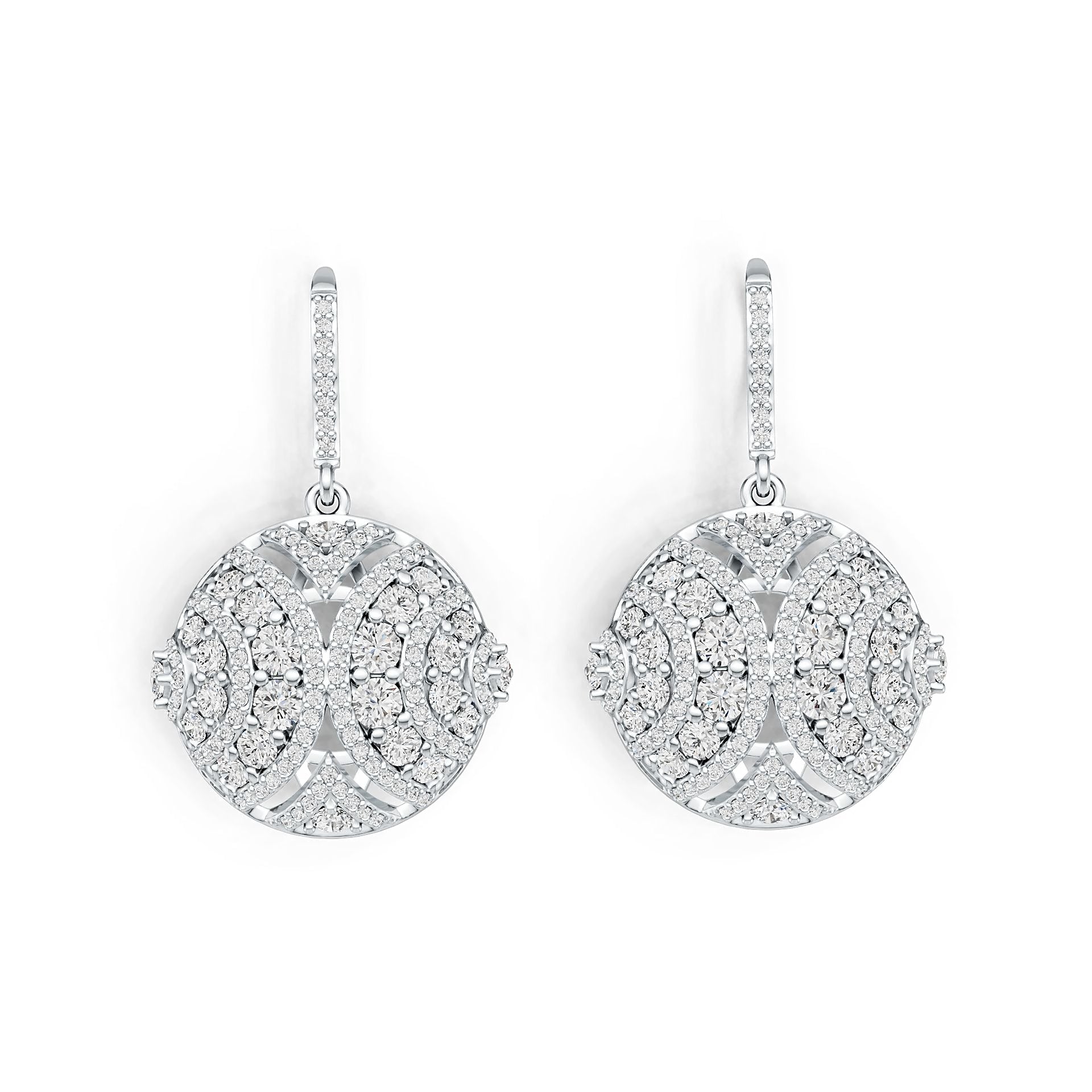 Sterling Silver Earrings Dangling Cluster Round-Shaped with White Topaz or Moissanite DHJ
