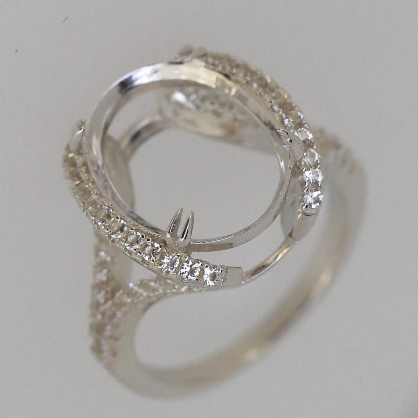 18K Gold Semi Mount Ring Setting Oval OV 16X12mm with White Topaz Diamond Accent DHJ