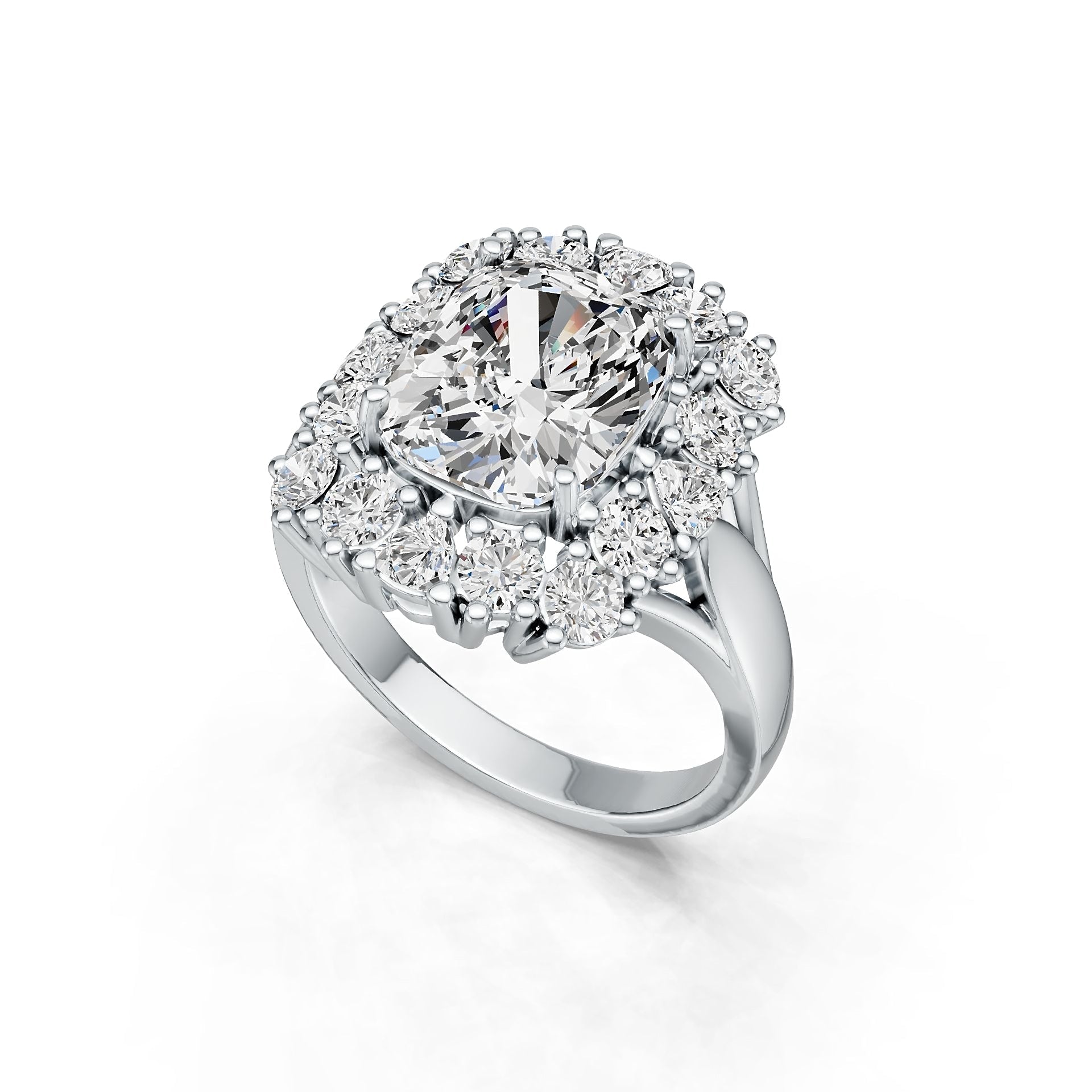 Platinum Semi Mount Ring Setting Cushion CU 11X9mm TRI 3X3mm RD 3mm DHJ