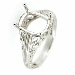 Art Deco Style 18K Gold Semi Mount Ring Setting Cushion Cu 10x8mm Syzjewelry