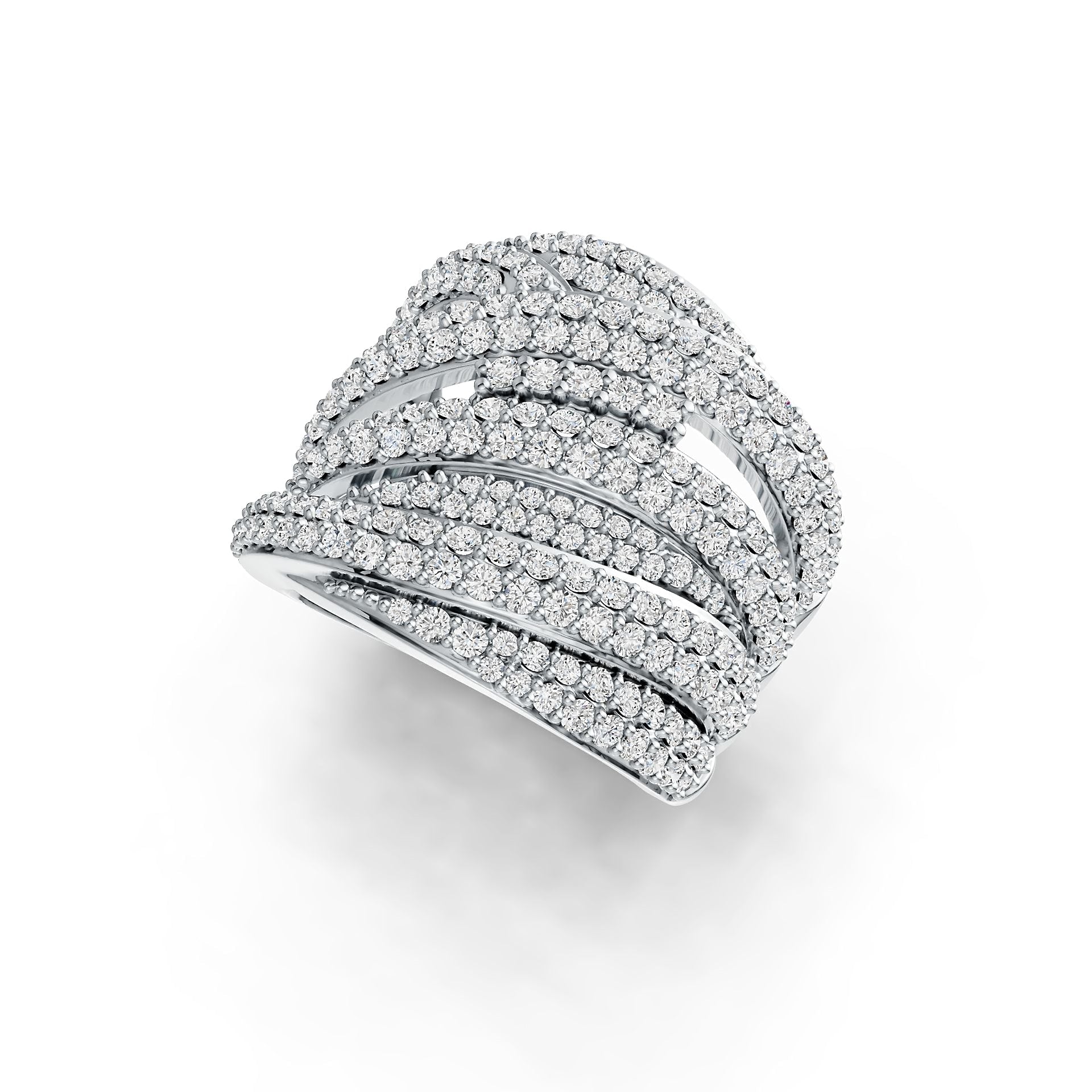 18K Gold Ring Multi-Row Crossover Theme with or Moissanite Diamond Accent DHJ