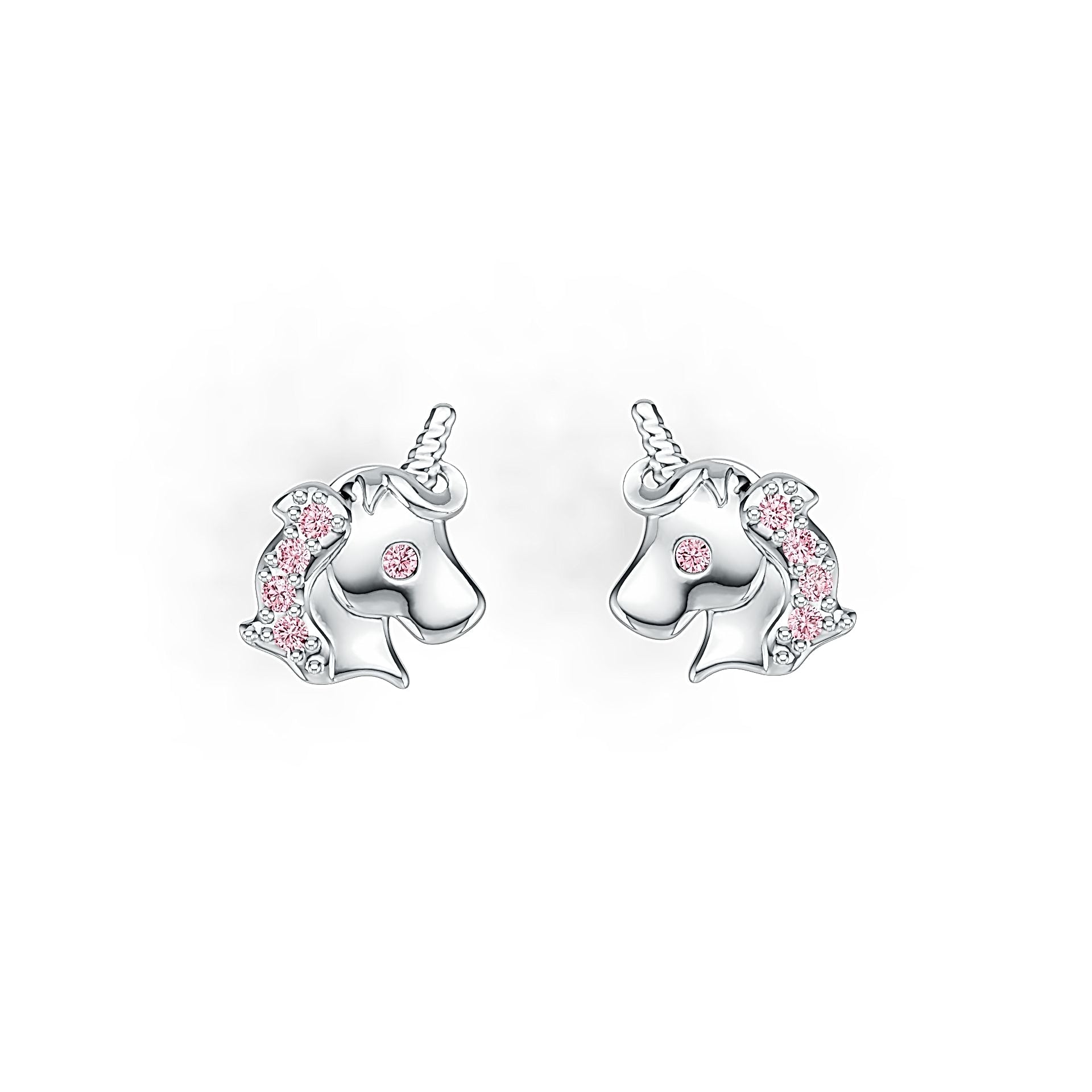 14K Gold Stud Earrings Unicorn Theme with or Moissanite Diamond Accent DHJ